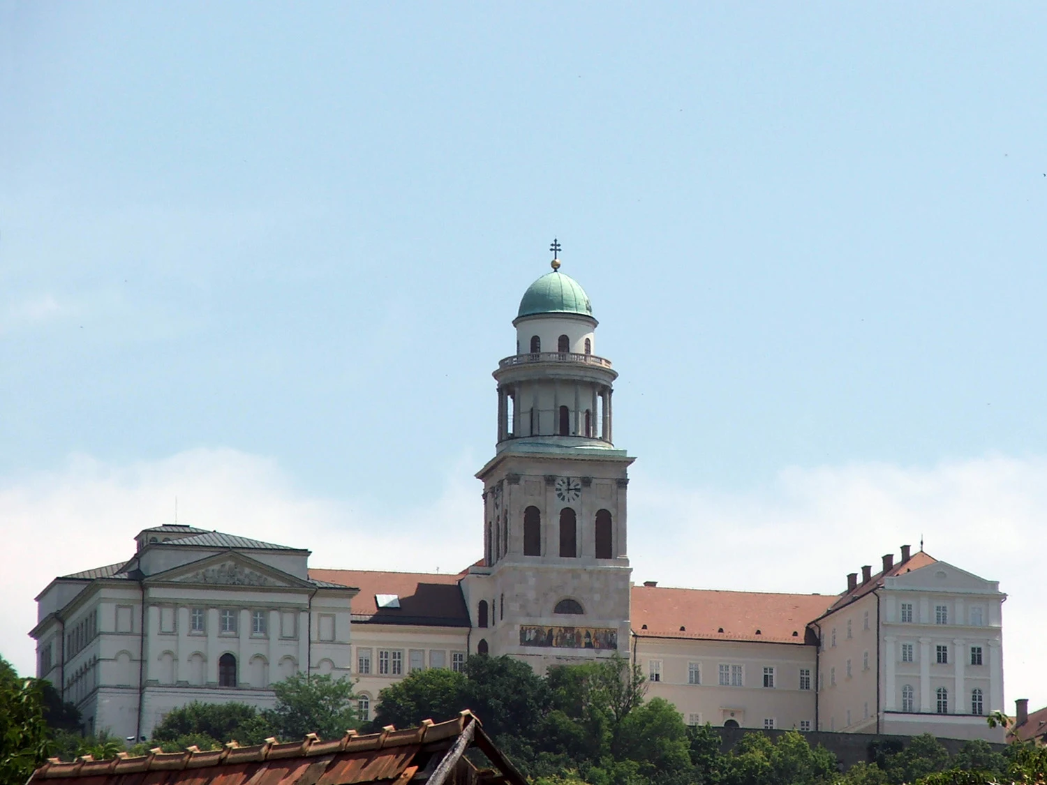 Exterior view of Pannonhalma Archabbey on its hill