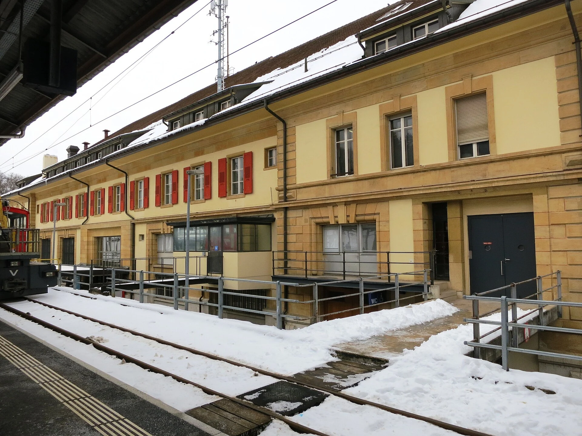 Straight streets and buildings in La Chaux-de-Fonds, a watchmaking town in the Jura.