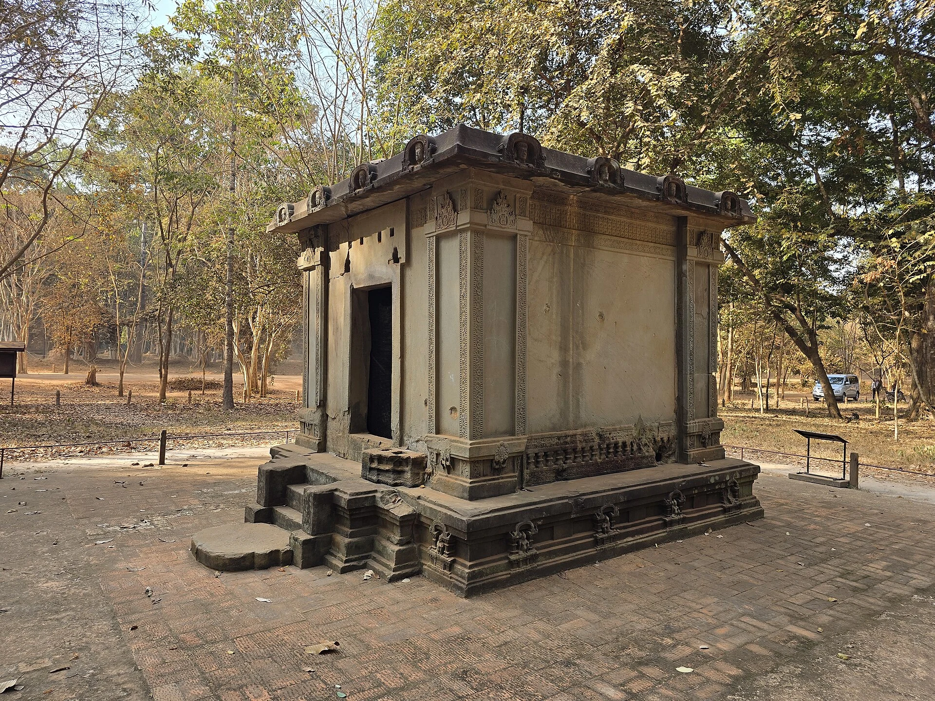 Brick tower among forest at the Sambor Prei Kuk archaeological site.