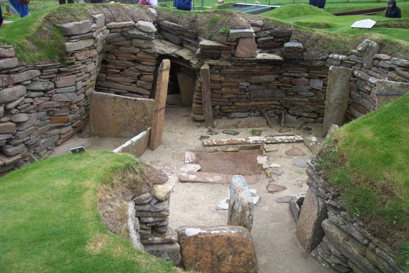 Stone remains of Neolithic houses at coastal Skara Brae
