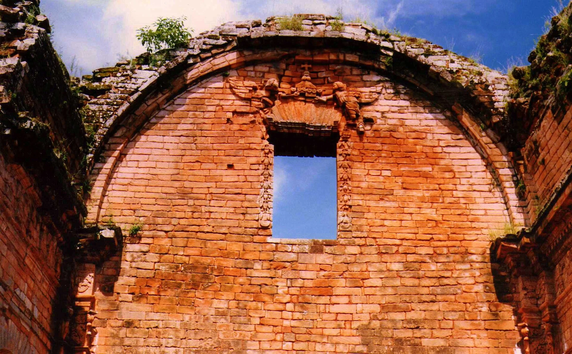Detail of a sandstone relief at the Trinidad mission.