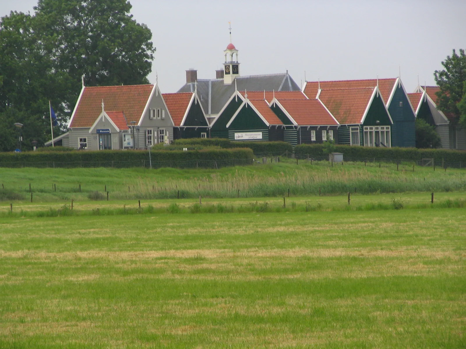 Elevated view of Schokland, a former island surrounded by Noordoostpolder fields.