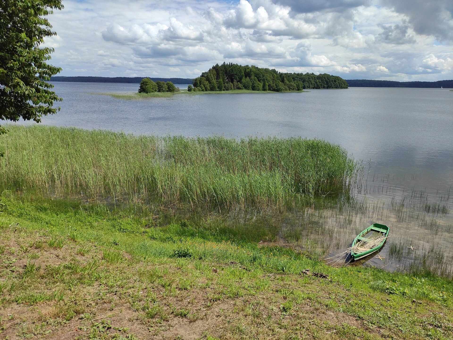 Section of the Šeirė Trail beside wetlands and Lake Plateliai.