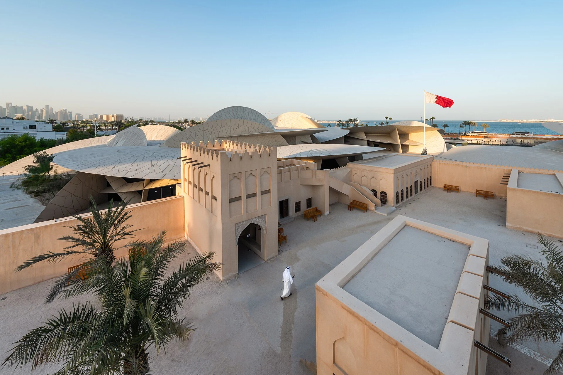 Exterior of the National Museum of Qatar in Doha, with its desert-rose-inspired architectural discs.