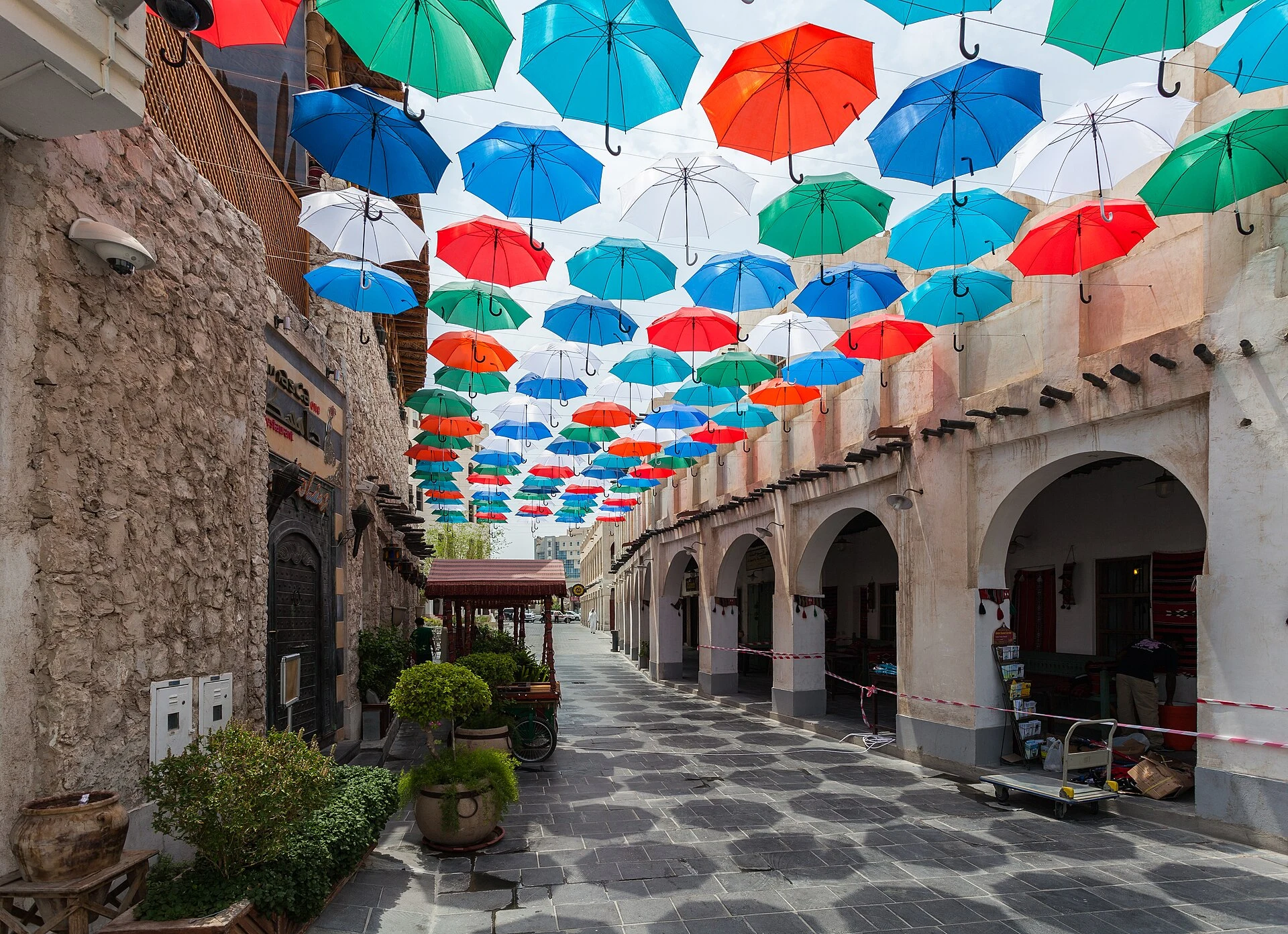 Covered passage and traditional shops in Souq Waqif, Doha.