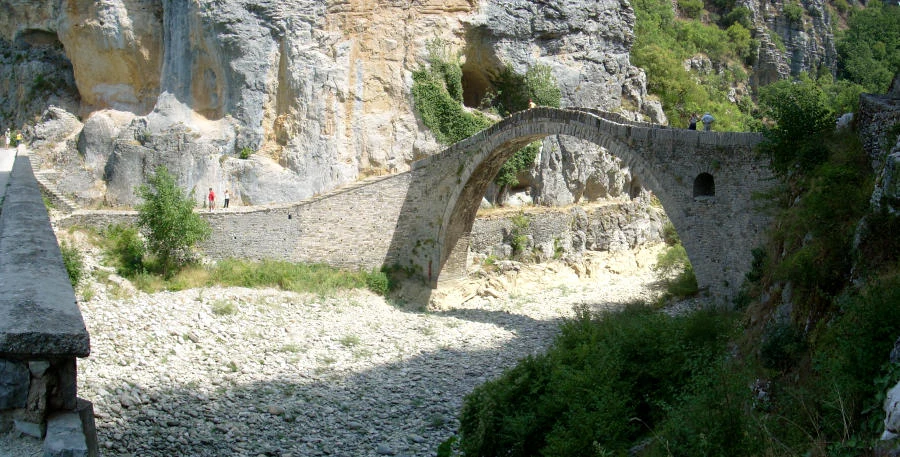 Wide view of Vikos Gorge and its limestone slopes in Zagori.