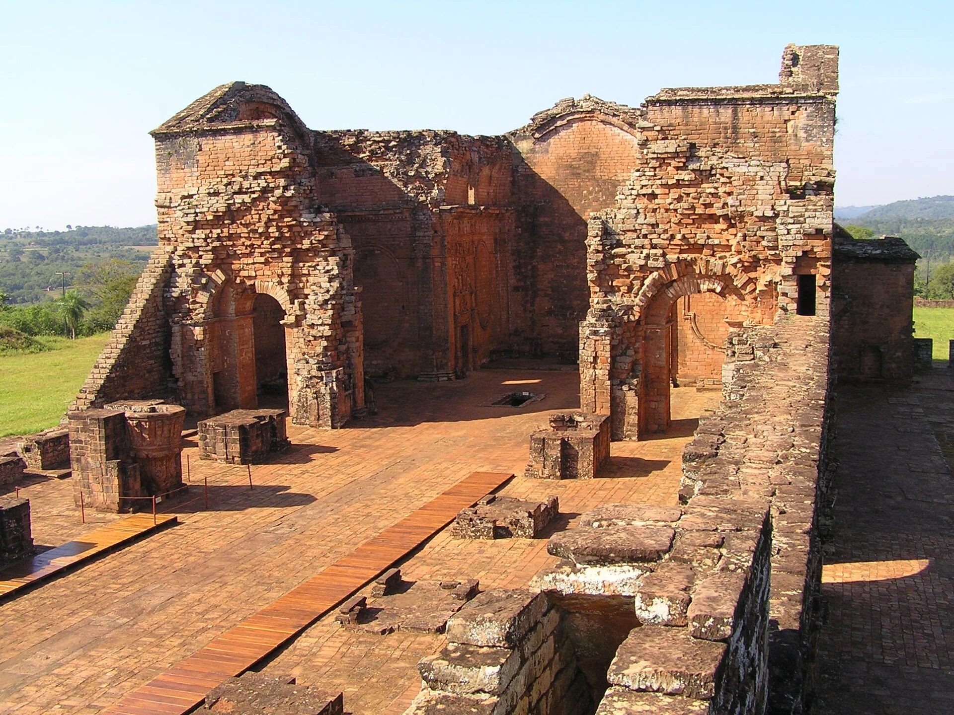 Stone ruins of La Santísima Trinidad del Paraná Jesuit mission in Itapúa.