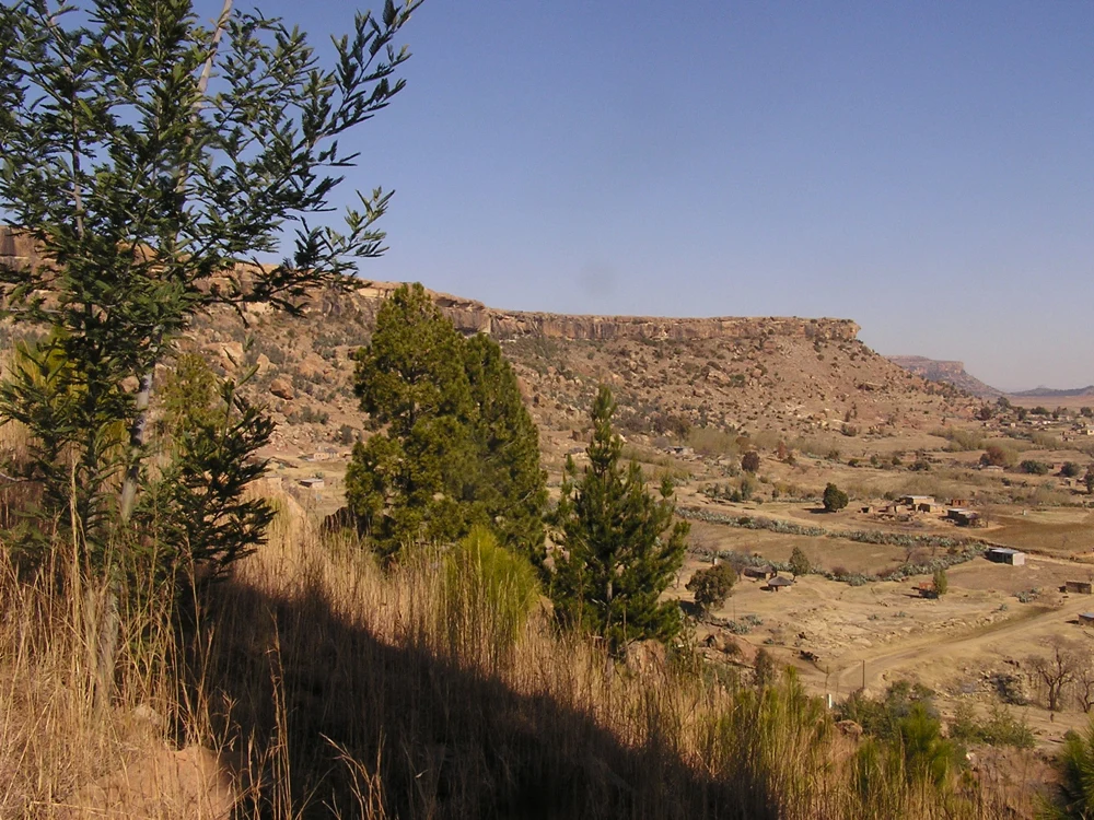 Thaba Bosiu plateau above the surrounding Lesotho foothills.