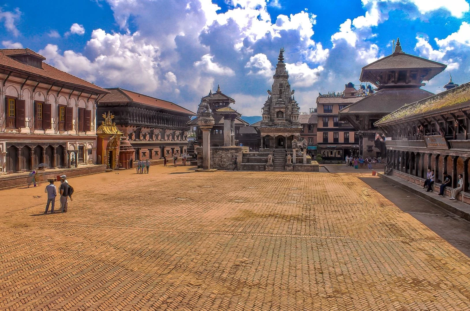 Bhaktapur Durbar Square with the historic palace and brick paving.