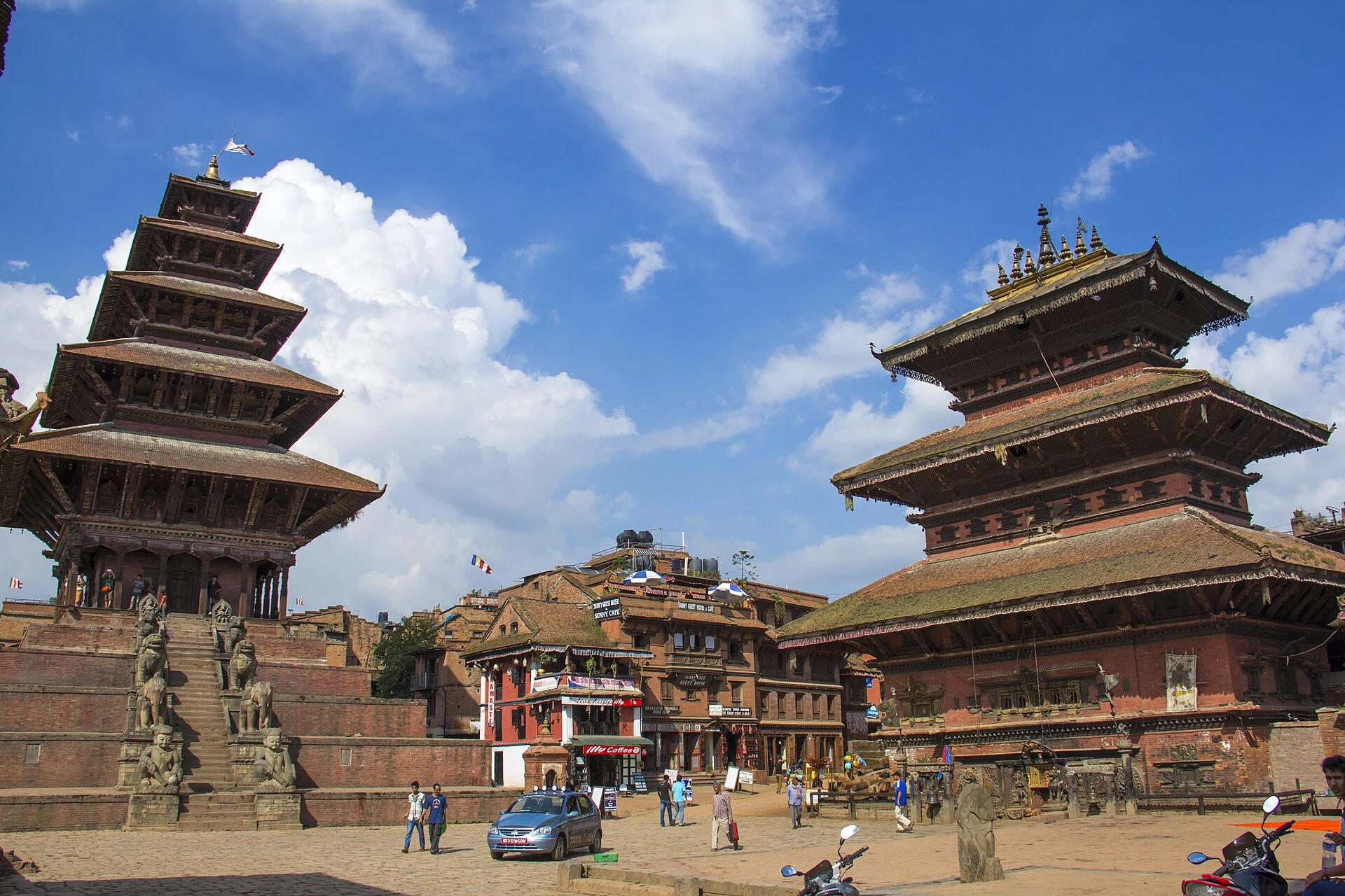 Dattatreya Square in Bhaktapur with temple and carved timber façades.