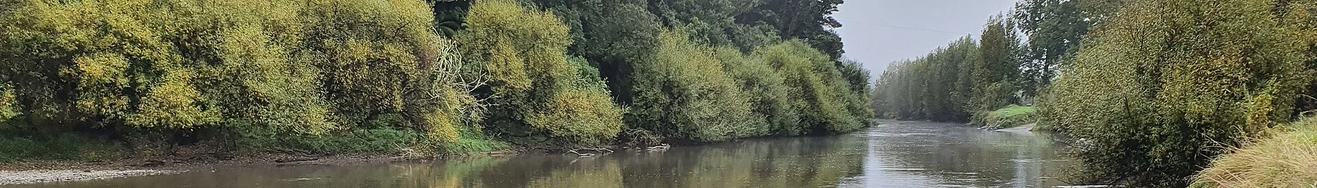 Dry bags, a life jacket and a paddle prepared beside a canoe.