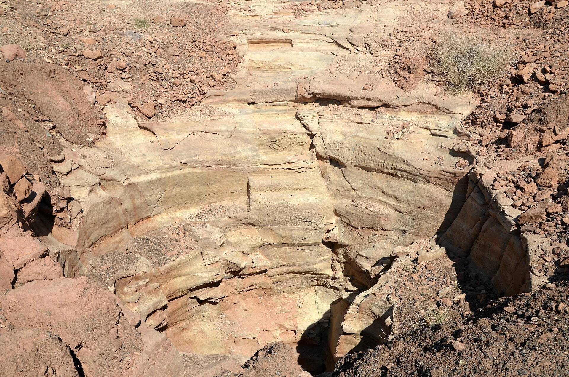 Ancient copper slag remains in the arid landscape of Feynan, Jordan.