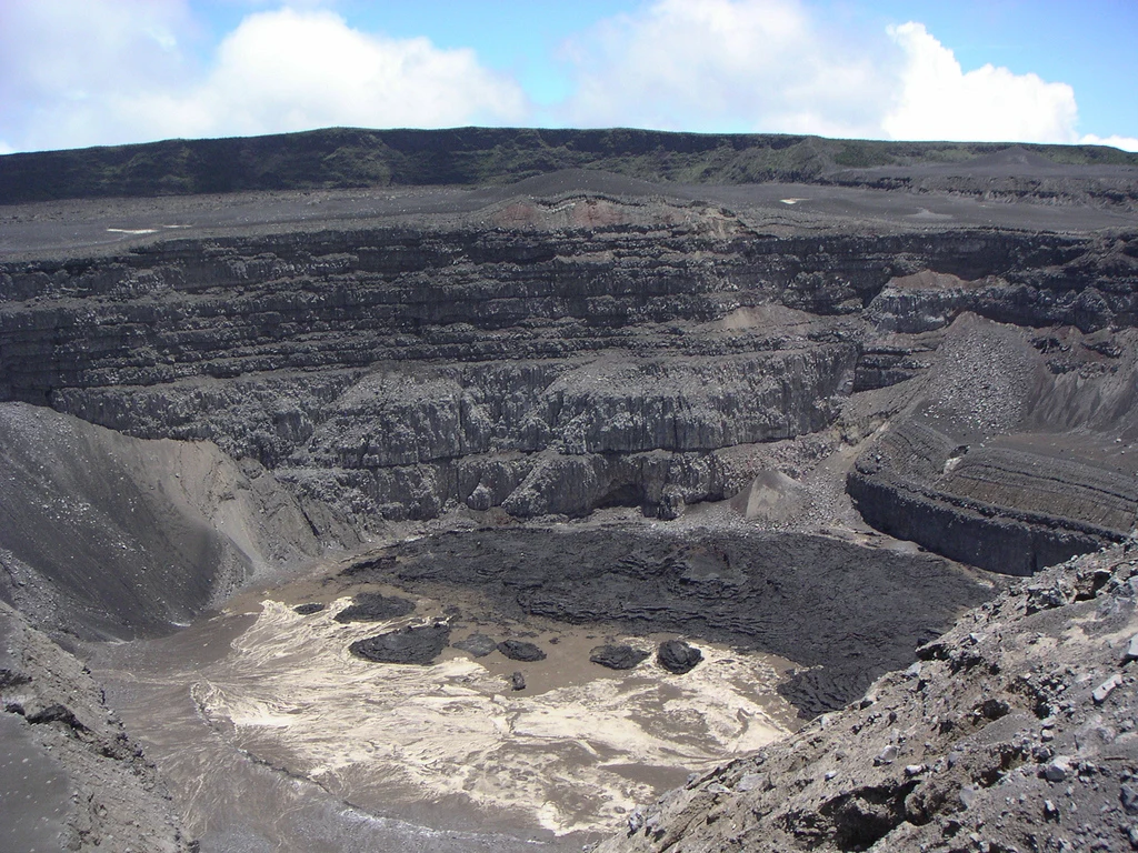 Mount Karthala volcanic caldera beneath clouds on Grande Comore