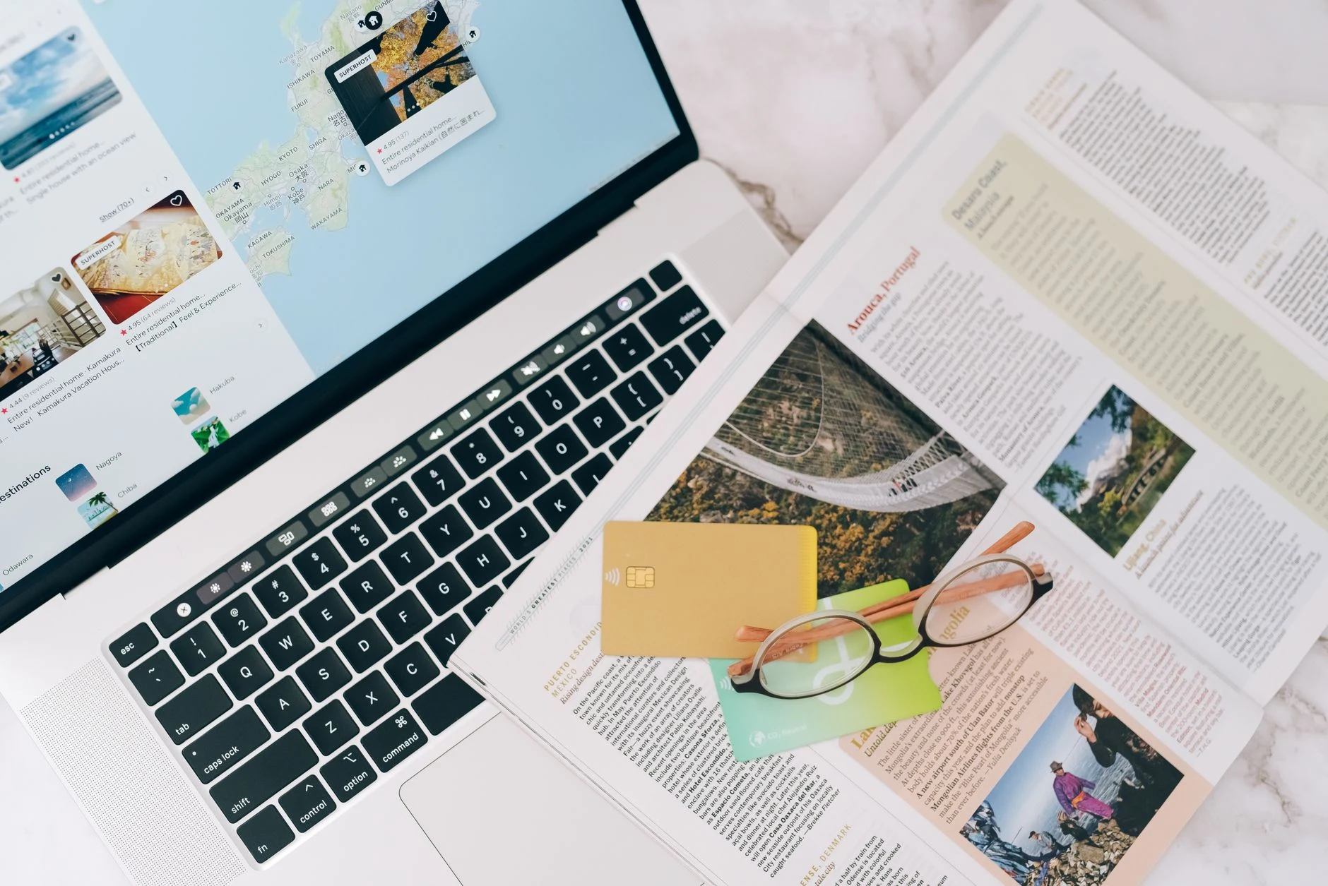 Travel-planning materials in a non-identifiable setting.