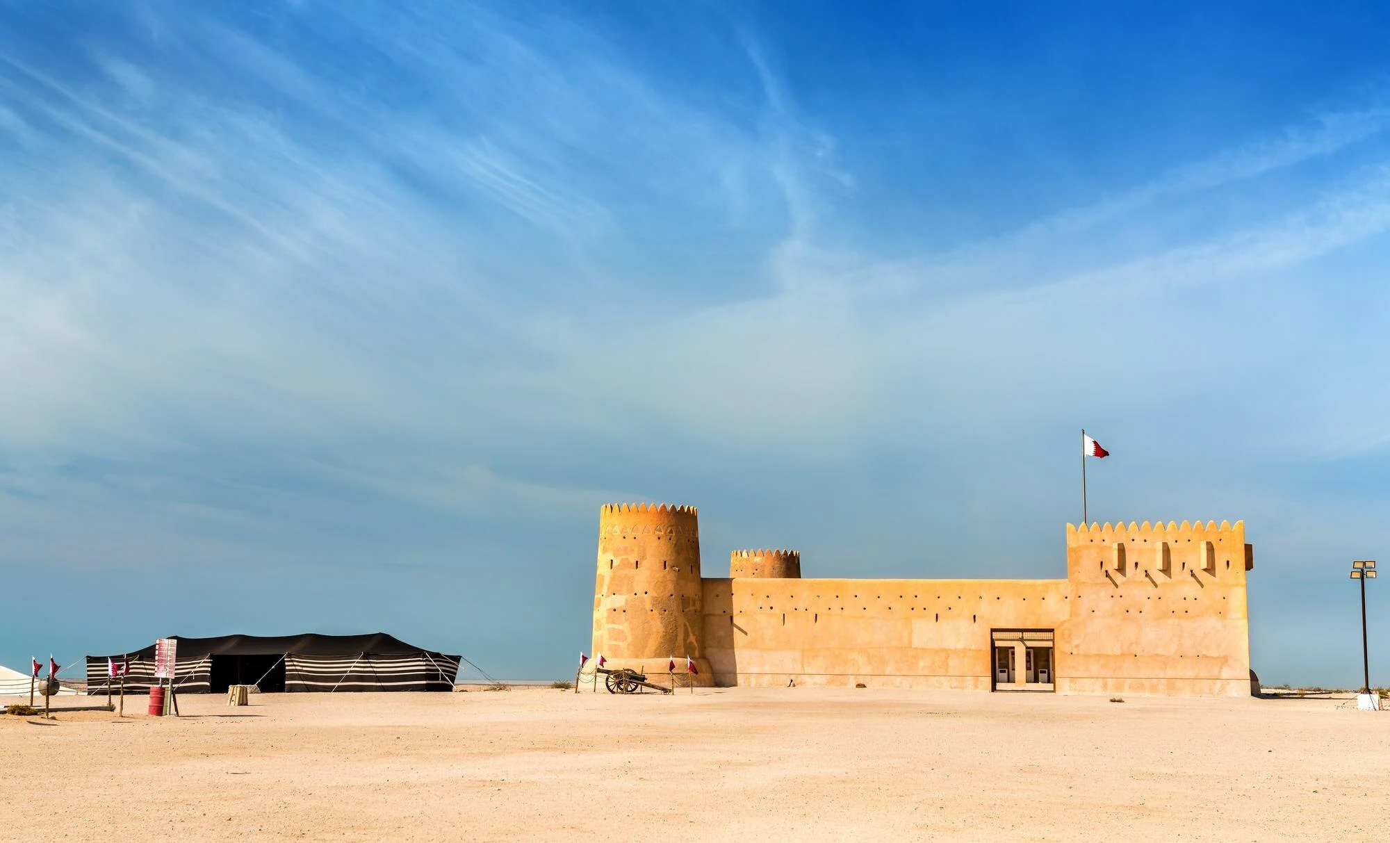 Al Zubarah Fort surrounded by the desert landscape of northern Qatar.