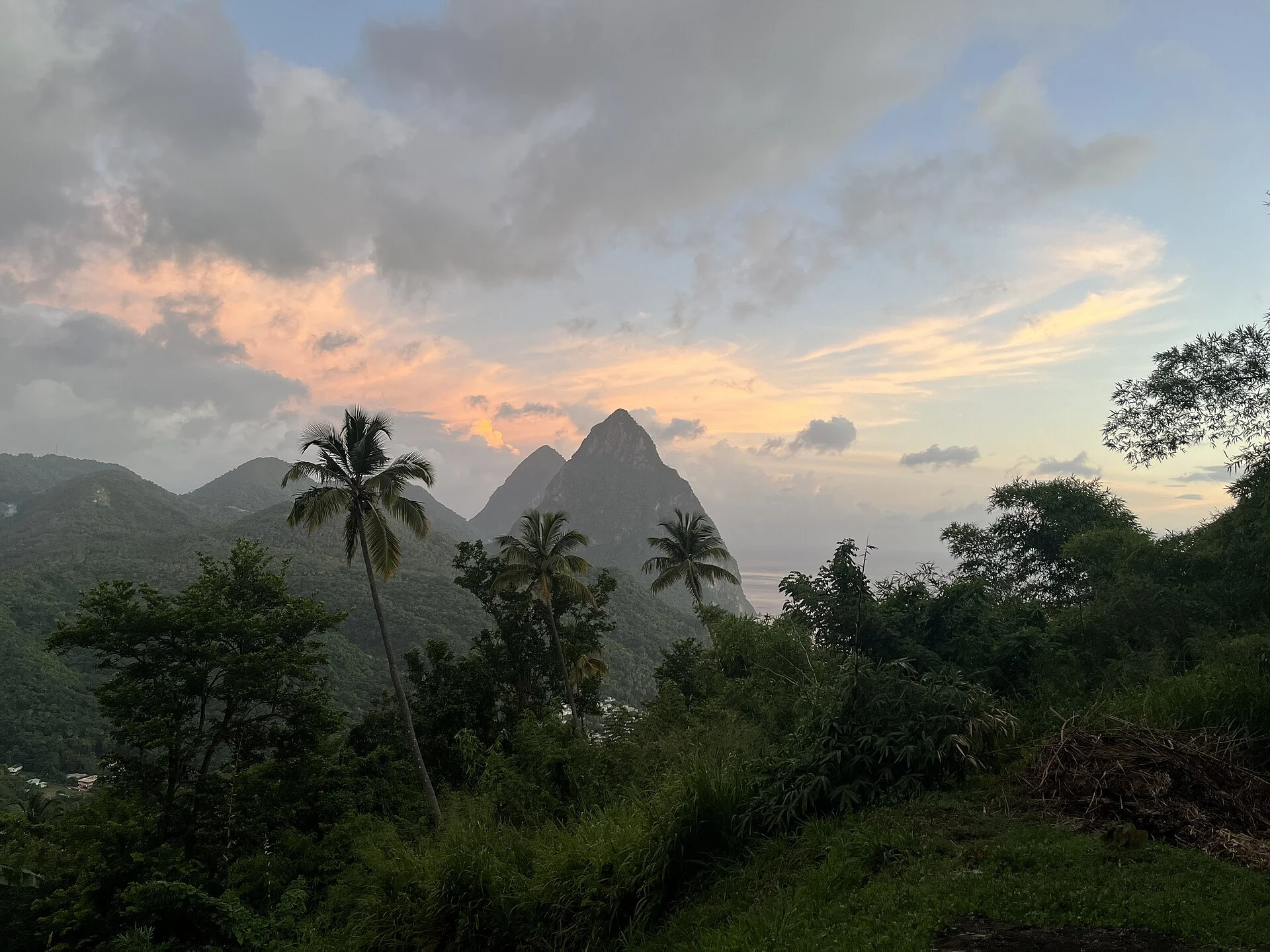 Hikers with a local guide at the start of the Gros Piton trail near Soufrière.