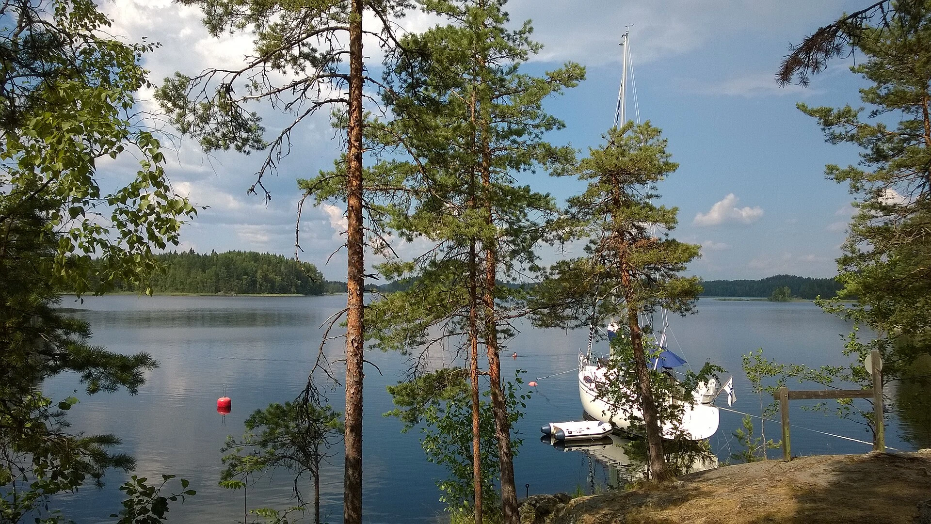 Forested islands and open water in Linnansaari National Park.