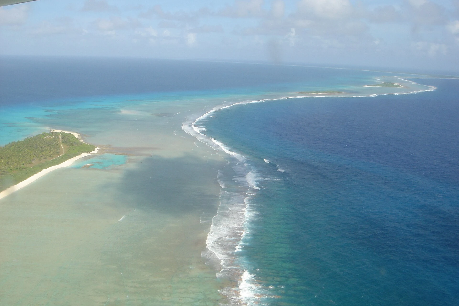 Aerial view of Bikini Atoll lagoon and islets.