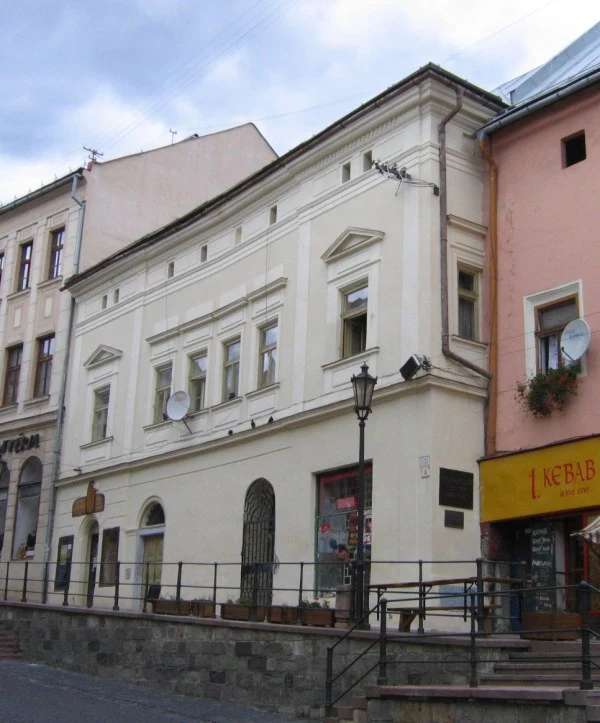 Historic houses on the steep streets of Banská Štiavnica.
