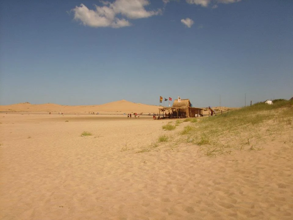 Authorized vehicle crossing the dune access route to Cabo Polonio.